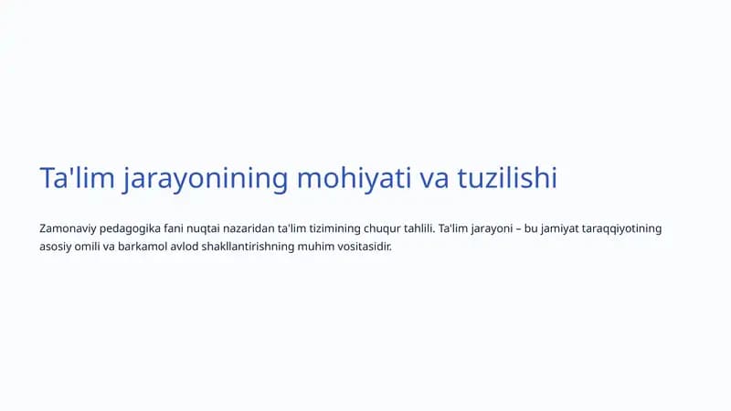 Ta'lim jarayonining mohiyati va tuzilishi