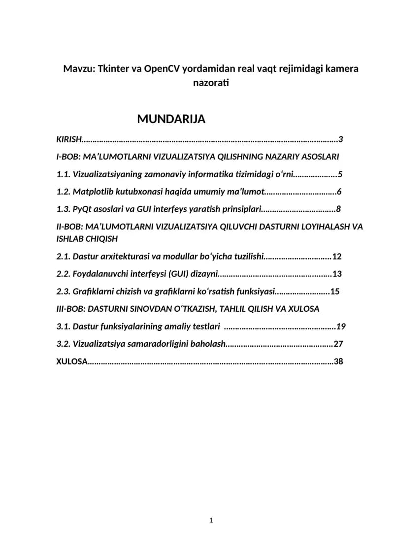 Tkinter va OpenCV yordamidan real vaqt rejimidagi kamera nazorati