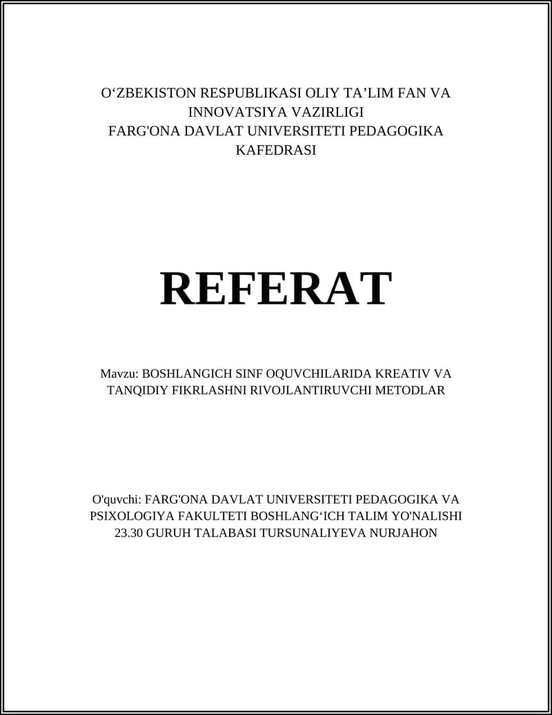 Oʻyin metodlari orqali ijodiy fikrlashni rivojlantirish