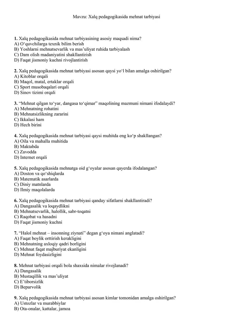 Xalq pedagogikasida mehnat tarbiyasi