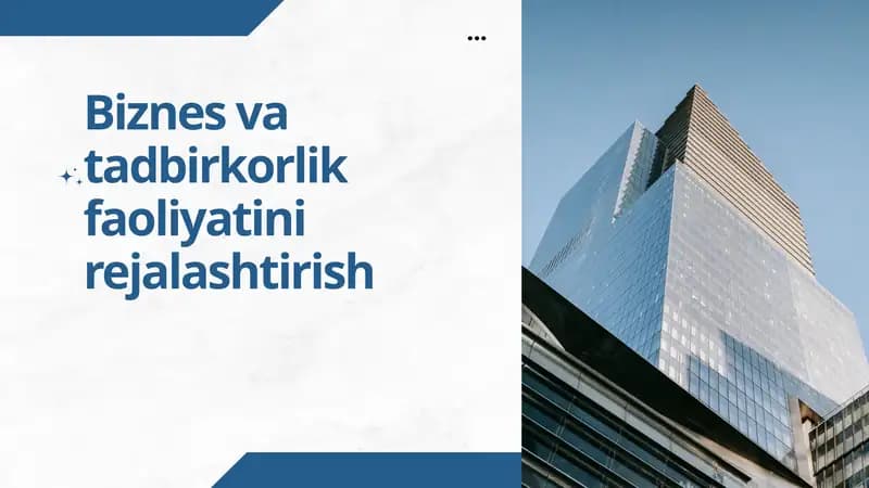 Biznes va tadbirkorlik faoliyatini rejalashtirish