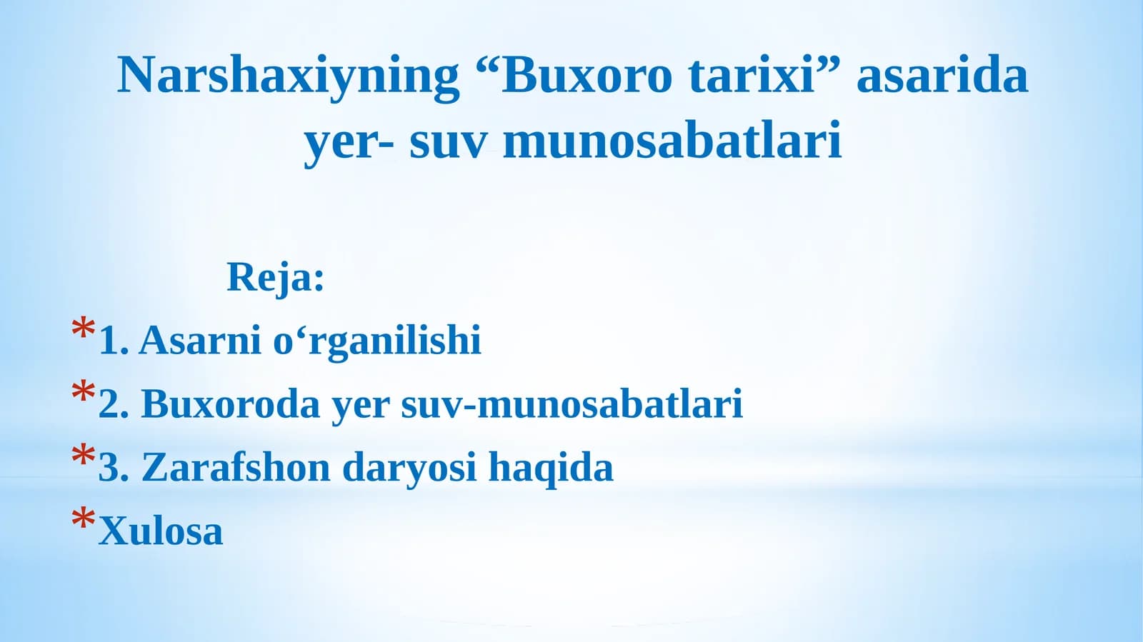 Narshaxiyning “Buxorotarixi” asarida yer-suv munosabatlari