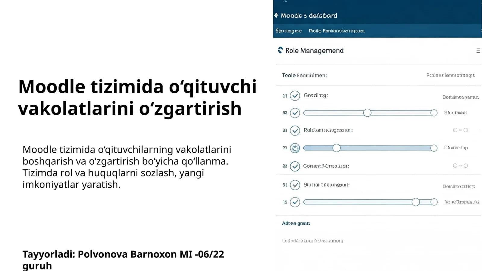 Moodle tizimida o‘qituvchi vakolatlarini o‘zgartirish