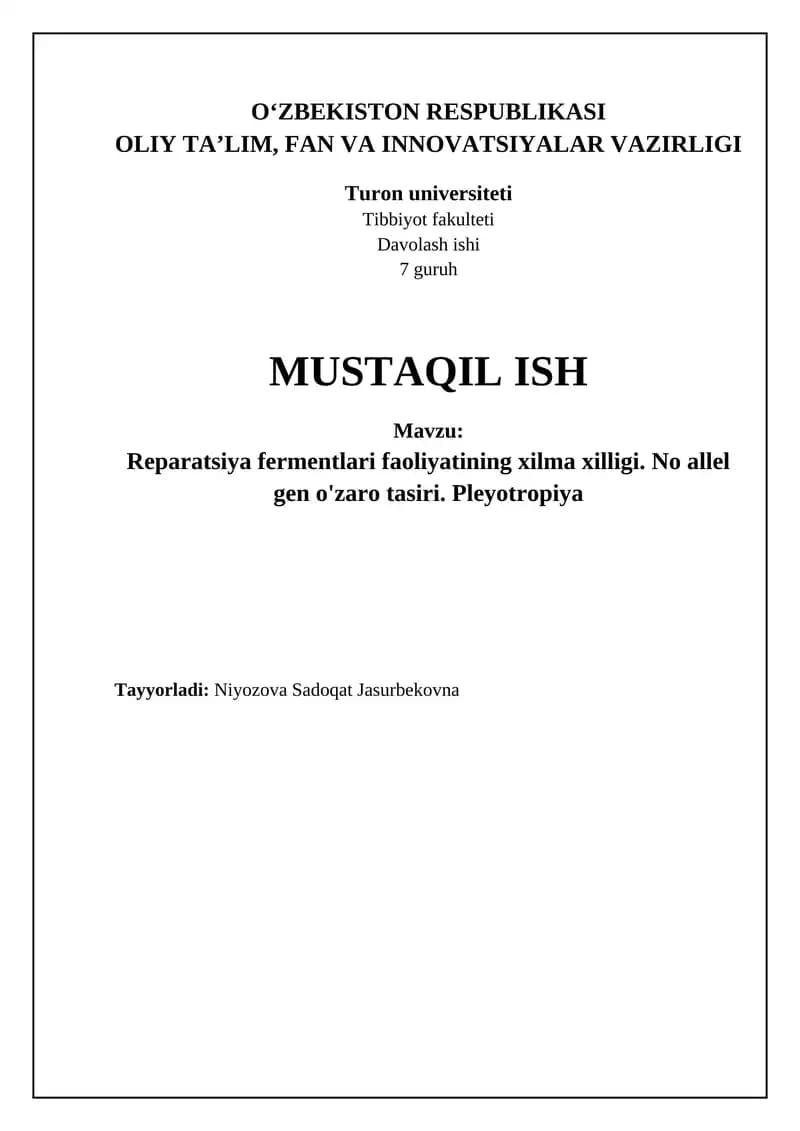 Reparatsiya fermentlari faoliyatining xilma xilligi