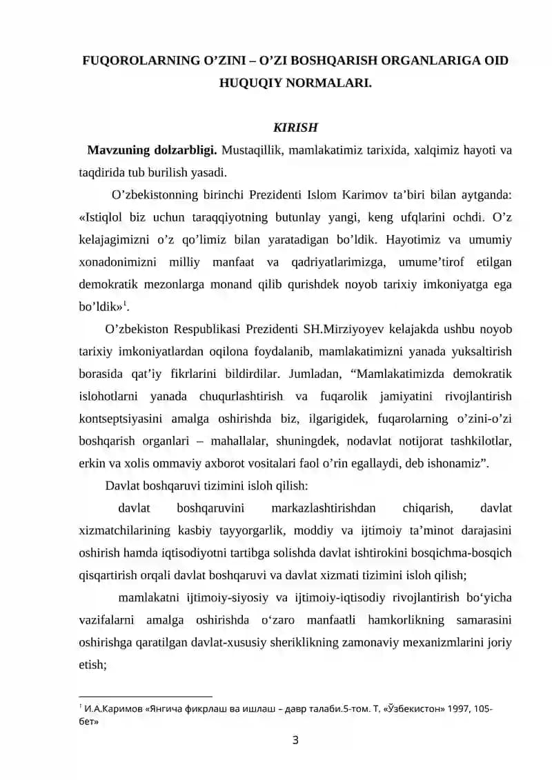 FUQOROLARNING O’ZINI – O’ZI BOSHQARISH ORGANLARIGA OID HUQUQIY NORMALARI