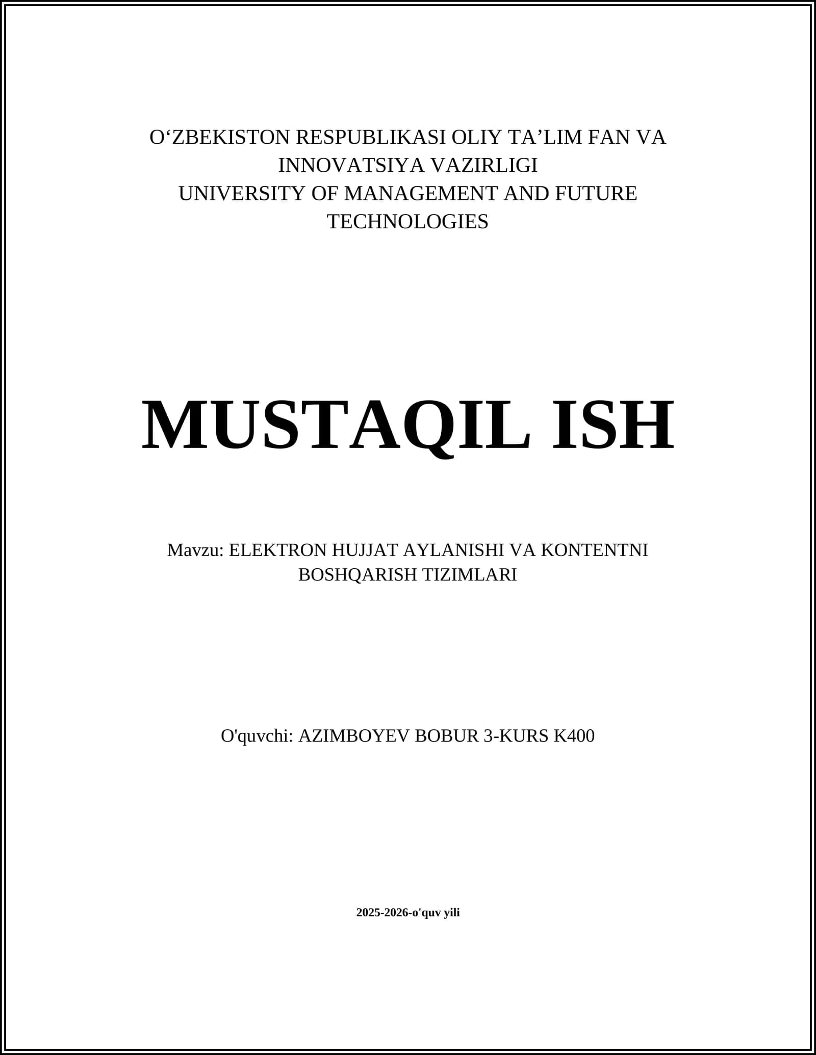 ELEKTRON HUJJAT AYLANISHI VA KONTENTNI BOSHQARISH TIZIMLARI