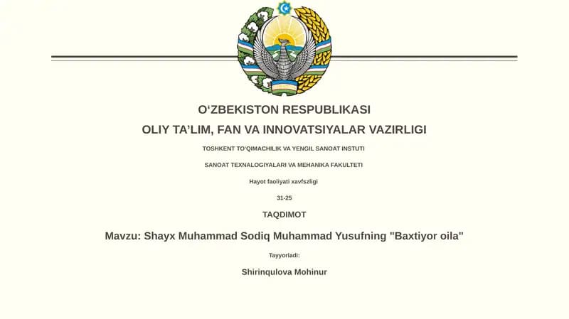 Shayx Muhammad Sodiq Muhammad Yusufning "Baxtiyor oila"
