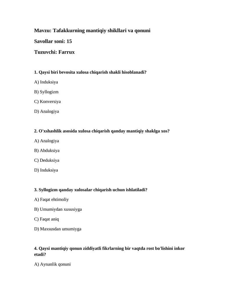 Tafakkurning mantiqiy shikllari va qonuni