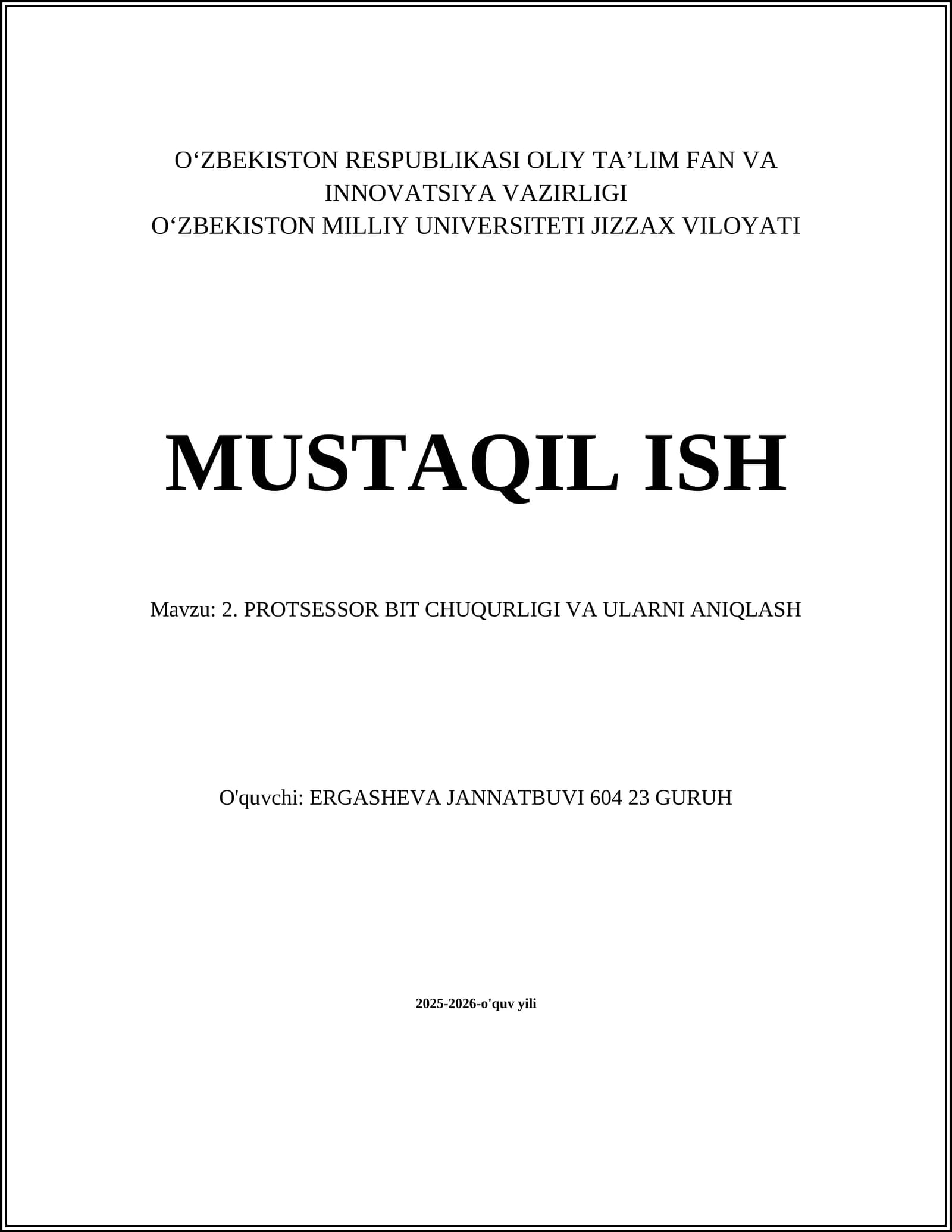PROTSESSOR BIT CHUQURLIGI VA ULARNI ANIQLASH