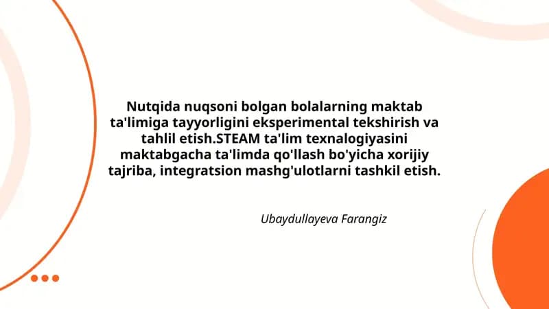 Nutqida nuqsoni bolalarning maktab ta'limiga tayyorligini eksperimental tekshirish va tahlil etish