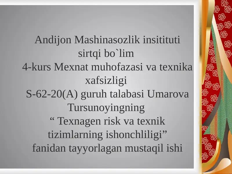 Faoliyat hafsizligini taminlashning erganomik ko`rsatgichlarini taxlil qilish.
