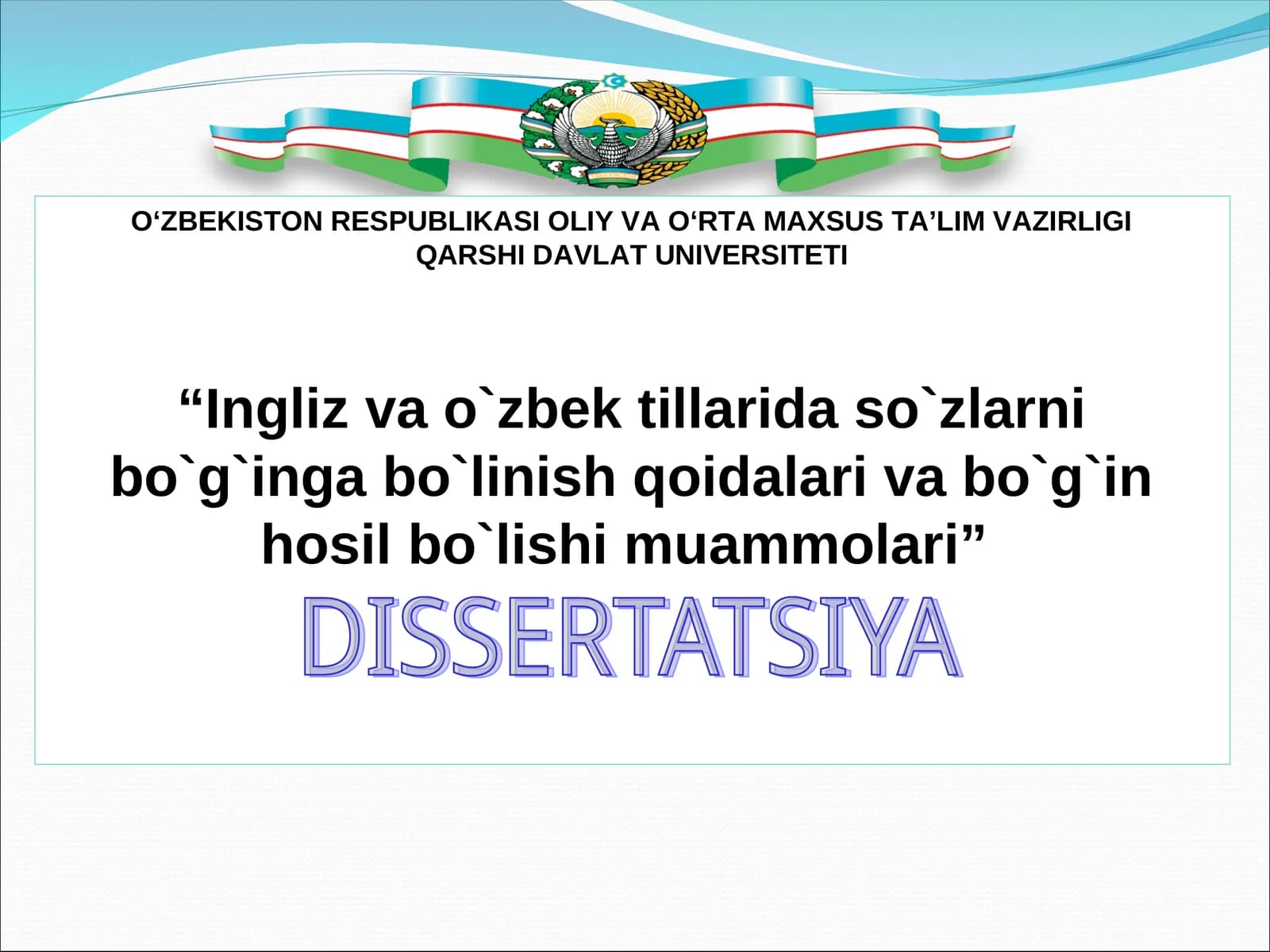 Ingliz va o`zbek tillarida so`zlarni bo`g`inga bo`linish qoidalari va bo`g`in hosil bo`lishi muammolari