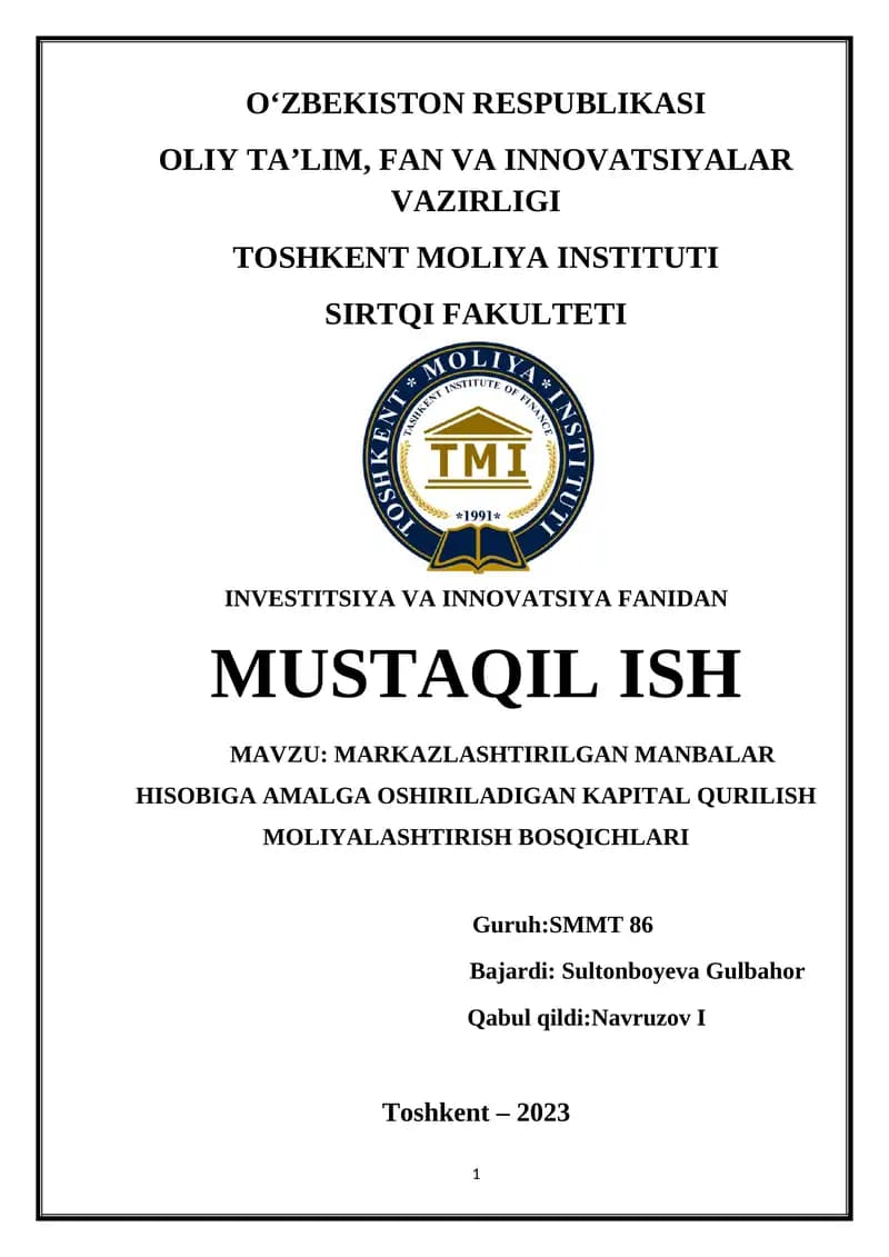 Kapital qurilish moliyalashtirish bosqichlari