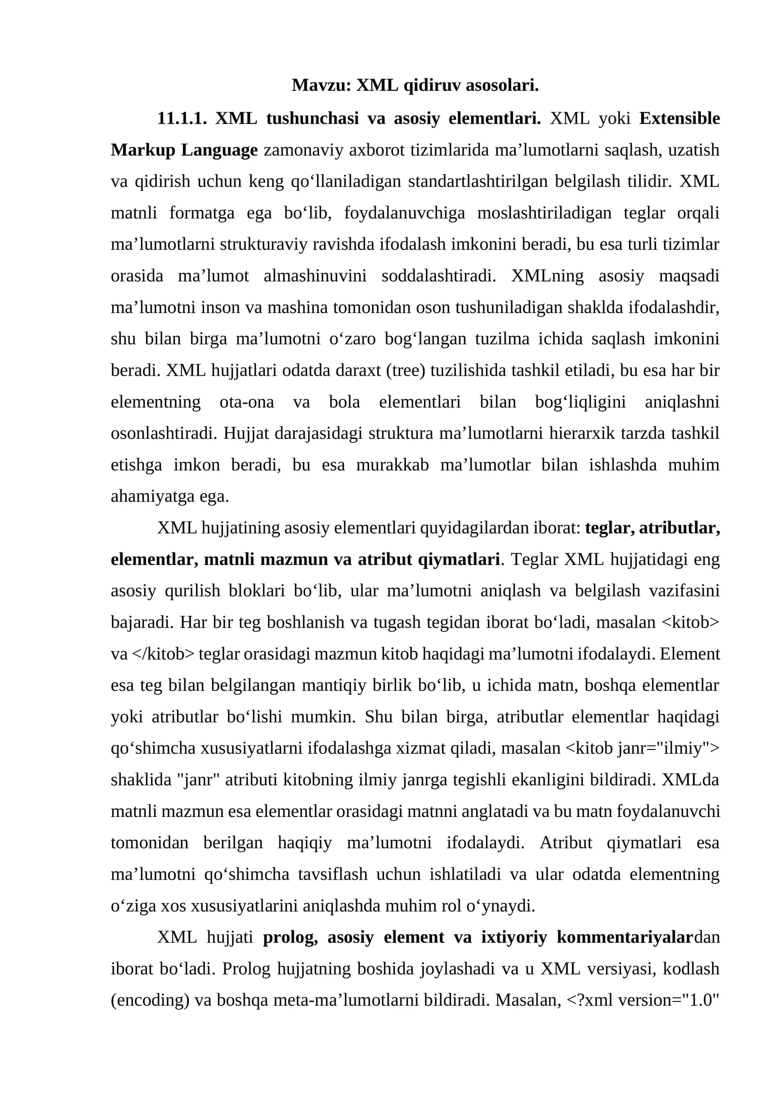 XML qidiruv asosolari