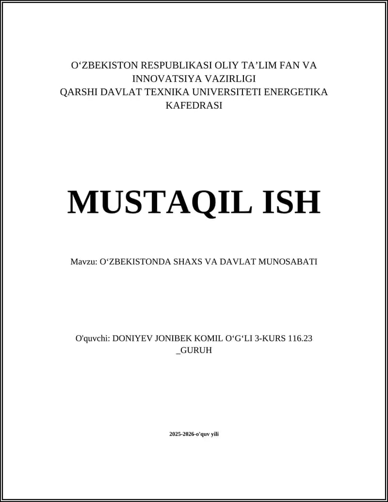 OʻZBEKISTONDA SHAXS VA DAVLAT MUNOSABATI