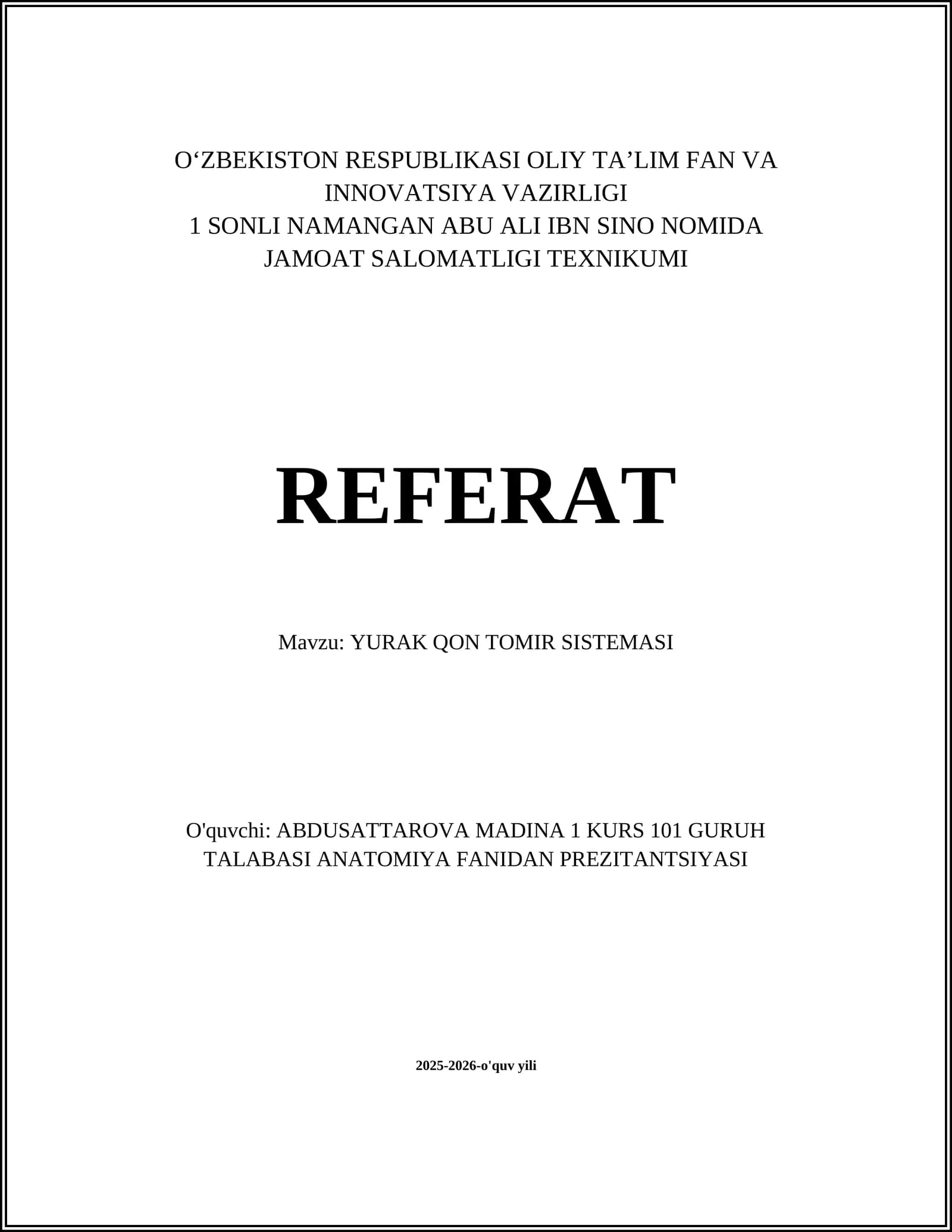 YURAK QON TOMIR SISTEMASI