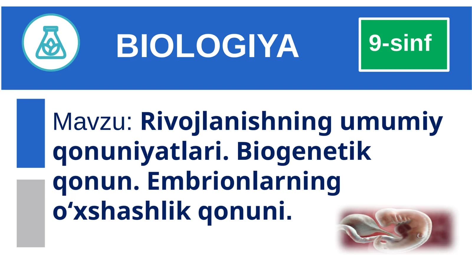 Rivojlanishning umumiy qonuniyatlari. Biogenetik qonun. Embrionlarning o‘xshashliklari