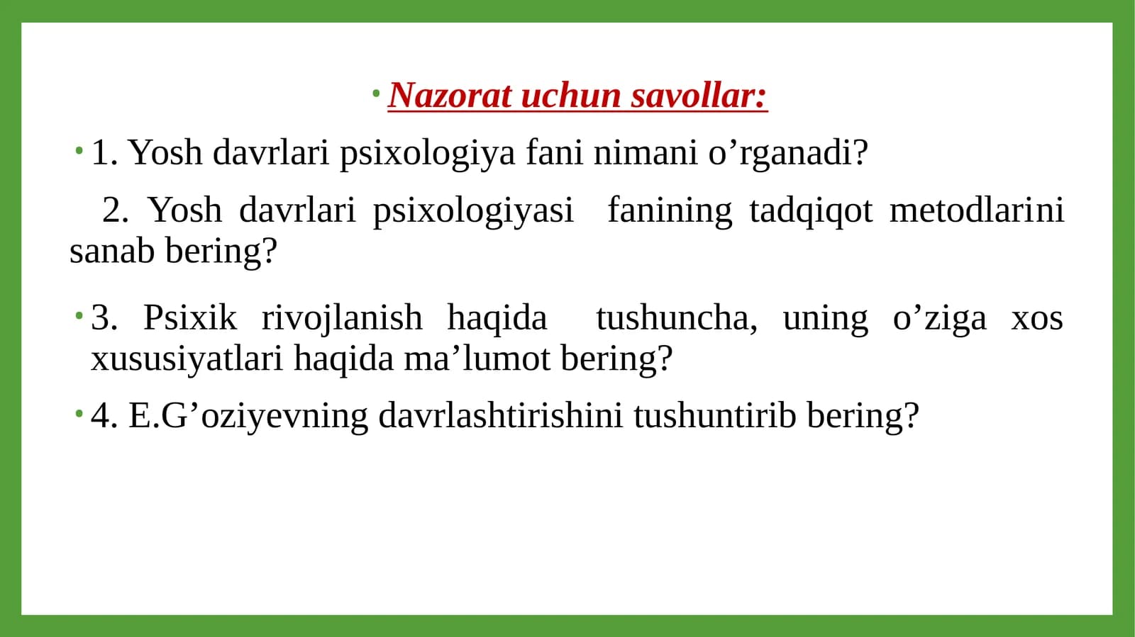 ONTOGENEZNING ILK BOSQICHLARIDA INSONNING PSIXIK RIVOJLANISHIGA XOS XUSUSIYATLAR