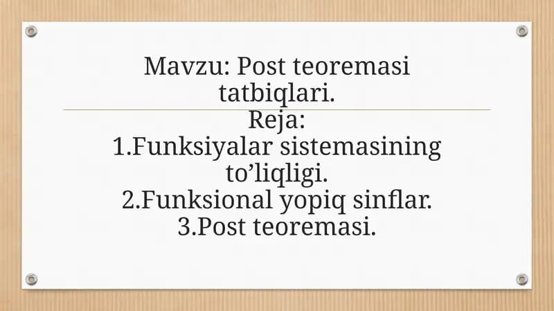Post teoremasitatbiqlari