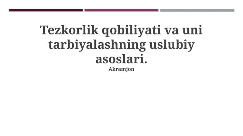Reaksiya tezligini rivojlantirishning fiziologik asoslari