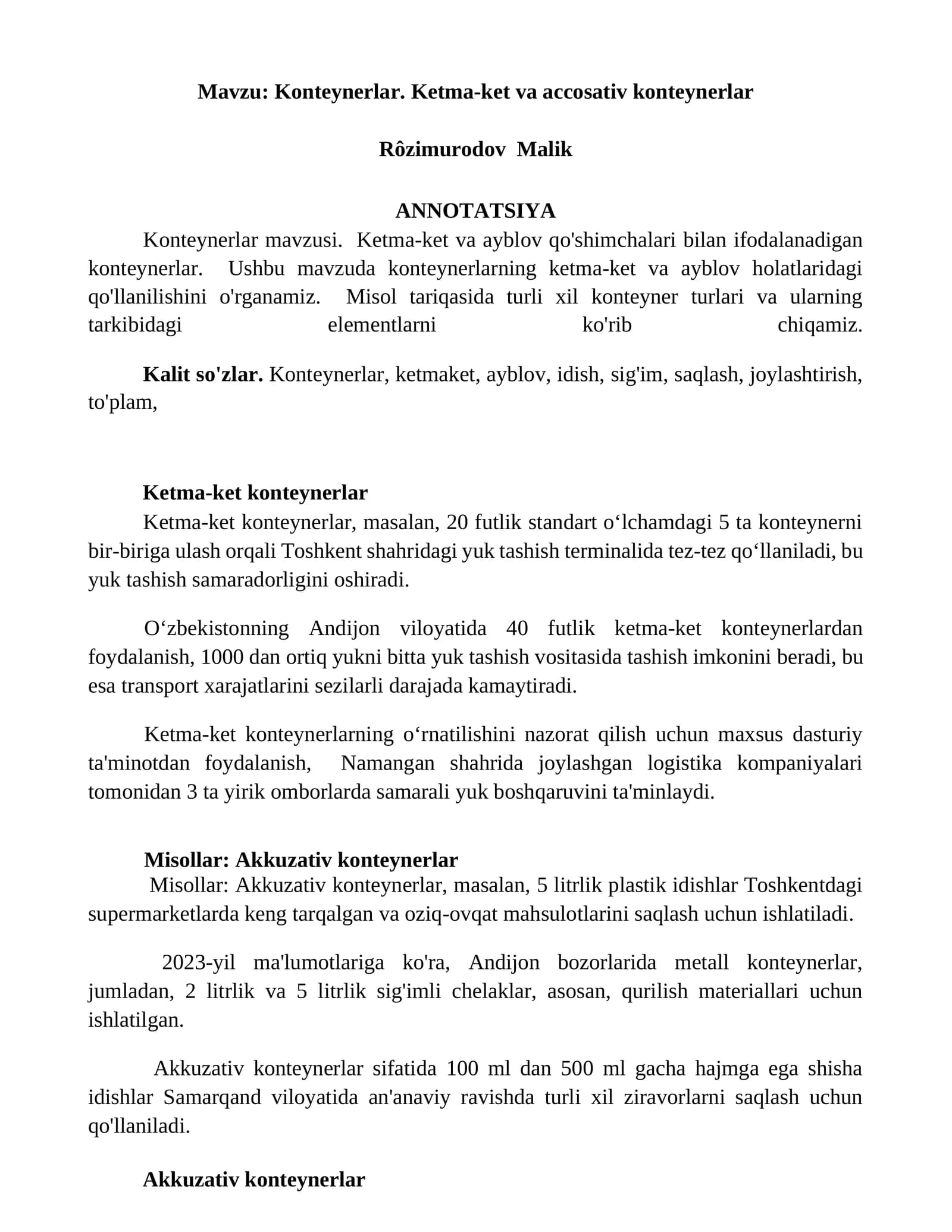 Konteynerlar. Ketma-ket va accosativ konteynerlar