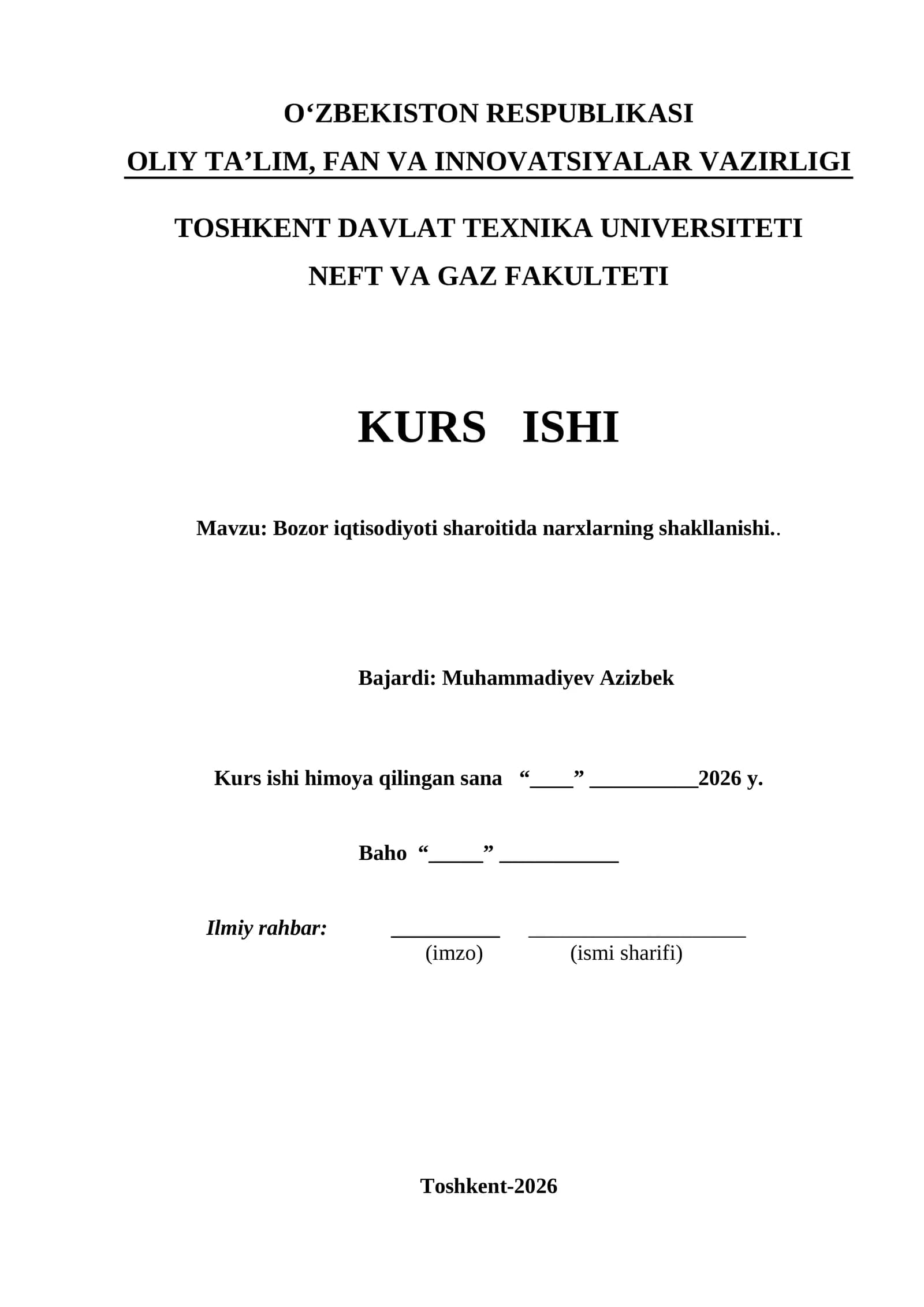 Bozor iqtisodiyoti sharoitida narxlarning shakllanishi.