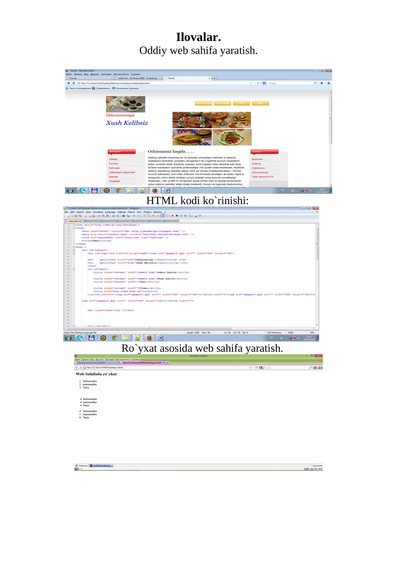 Web sahifa yaratish
