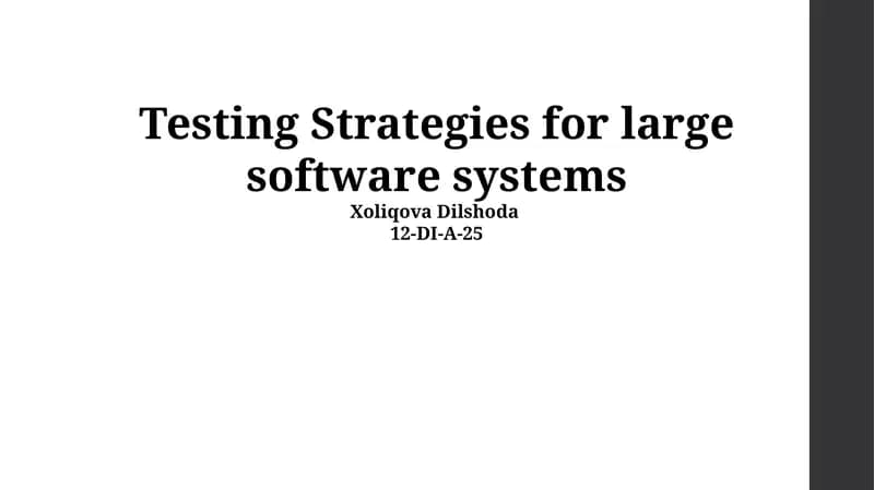 Testing Strategies for large software systems