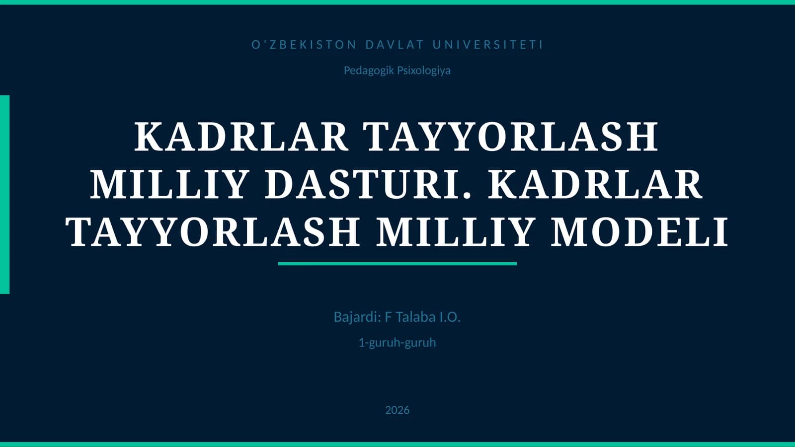 KADRLAR TAYYORLASH MILLIY DASTURI. KADRLAR TAYYORLASH MILLIY MODELI