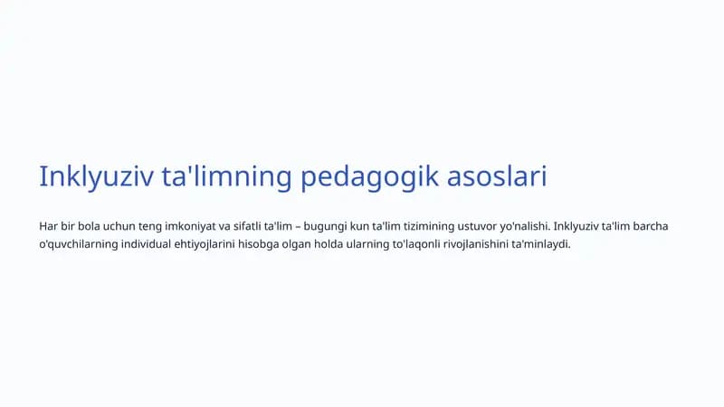 Inklyuziv ta'limning pedagogik asoslari