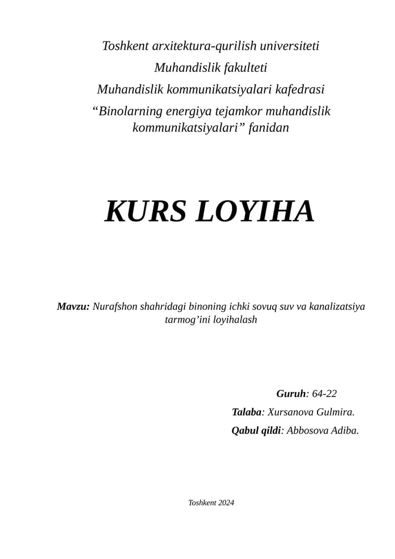 Binolarning energiya tejamkor muhandislik kommunikatsiyalari
