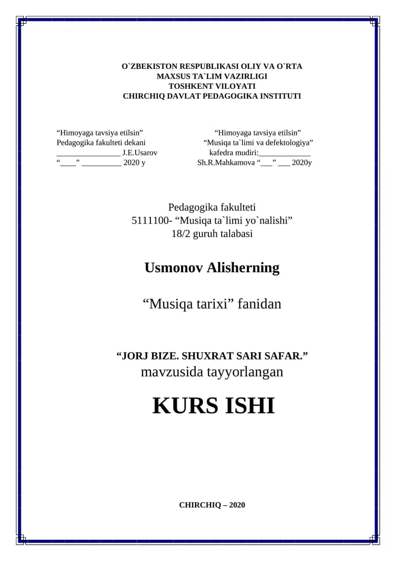 "JORJ BIZE. SHUXRAT SARI SAFAR."