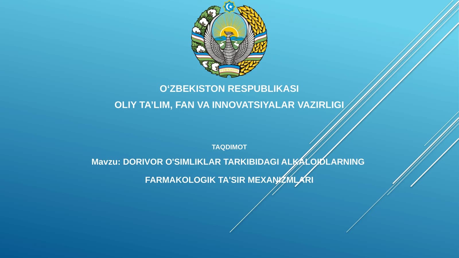 DORIVOR O'SIMLIKLAR TARKIBIDAGI ALKALOIDLARNING FARMAKOLOGIK TA'SIR MEXANIZMLARI