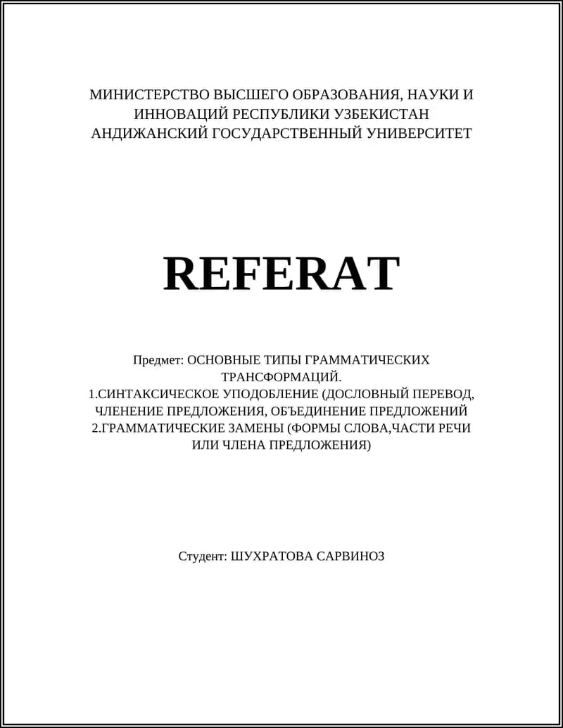 REFERAT ОСНОВНЫЕ ТИПЫ ГРАММАТИЧЕСКИХ ТРАНСФОРМАЦИЙ