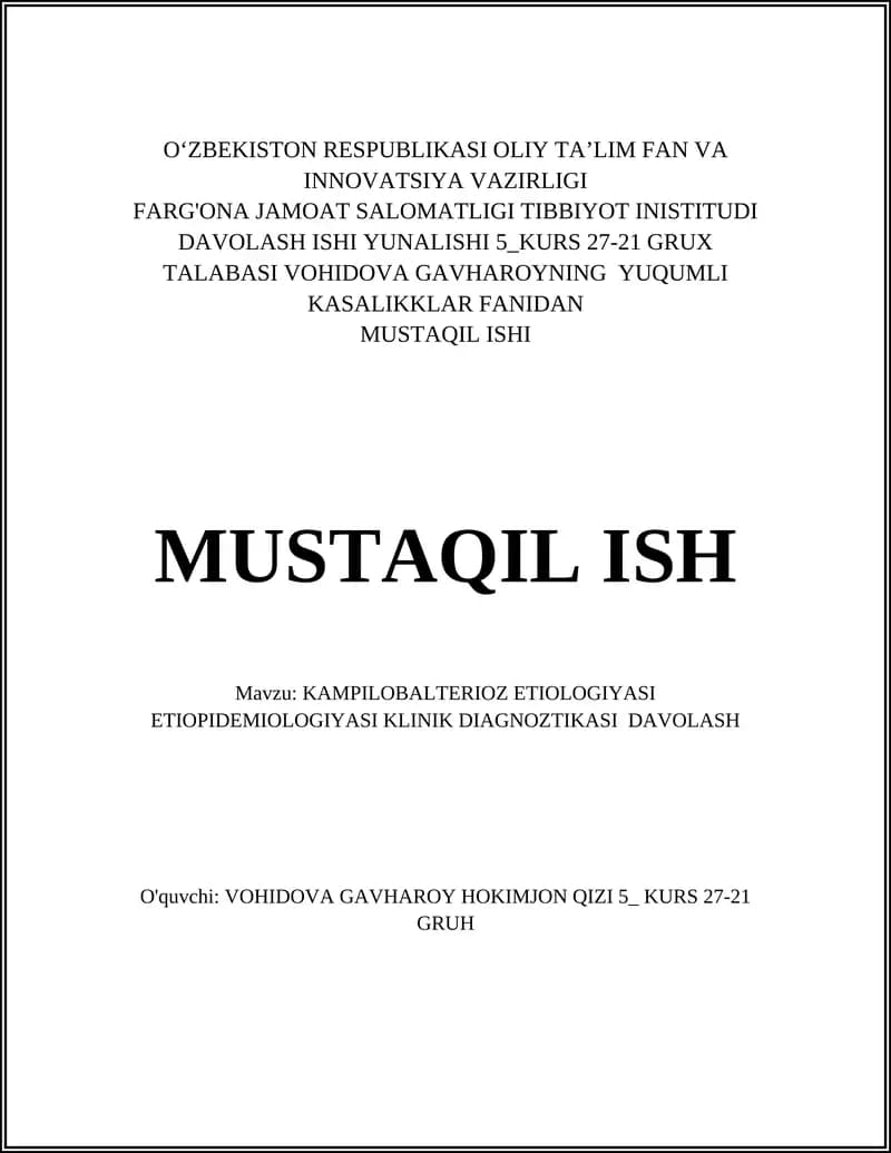 Kampilobakterioz etiologiyasi
