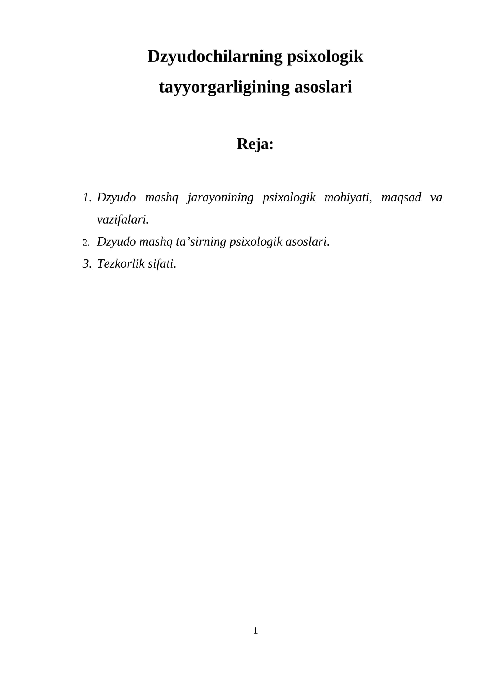Dzyudochilarning psixologik tayyorgarligining asoslari