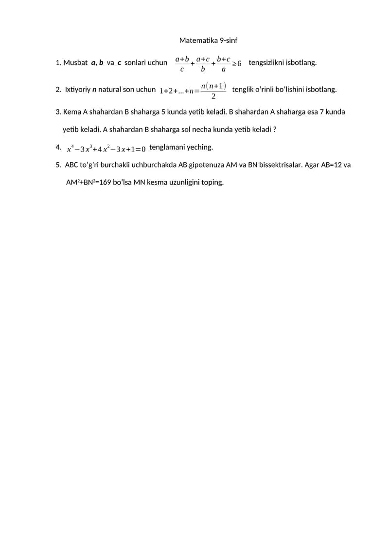 Matematikadan Olimpiada savollari