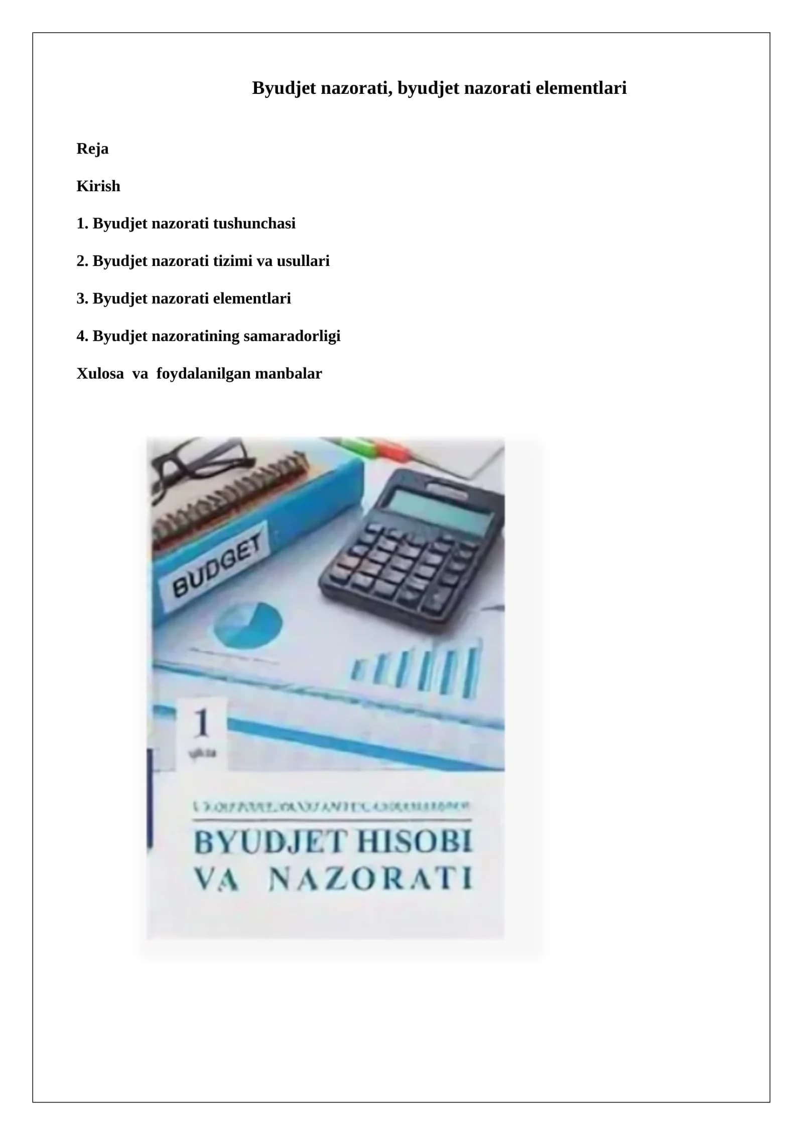 Byudjet nazorati va uning asosiy elementlari