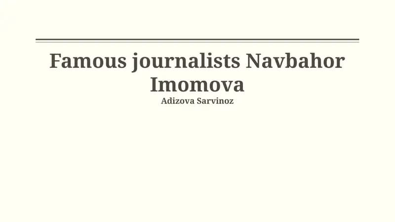 Navbahor Imomova's Legacy in Investigative Journalism