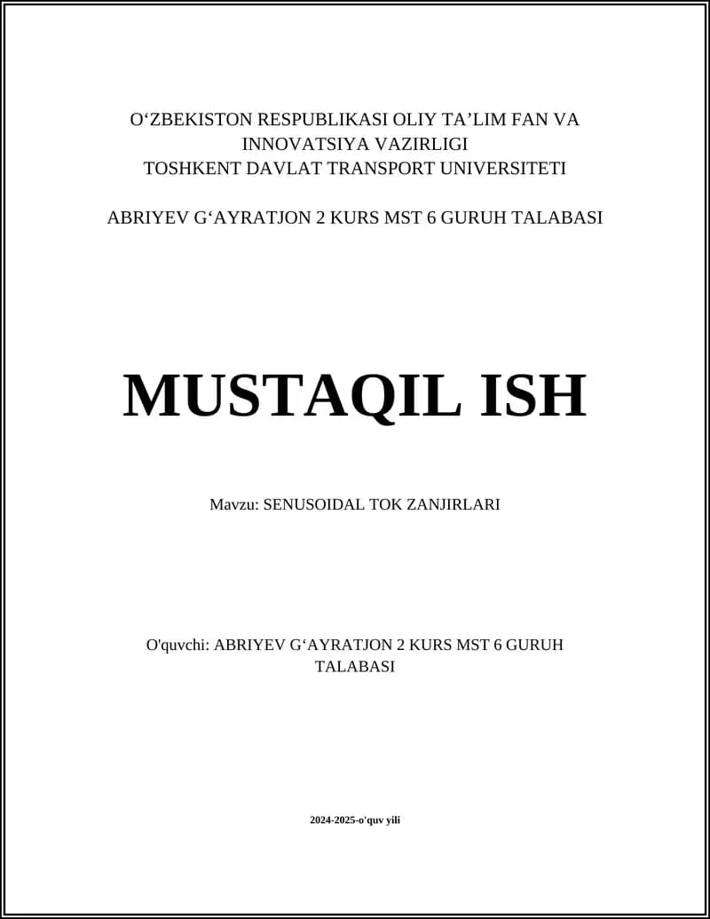 SENUSOIDAL TOK ZANJIRLARI