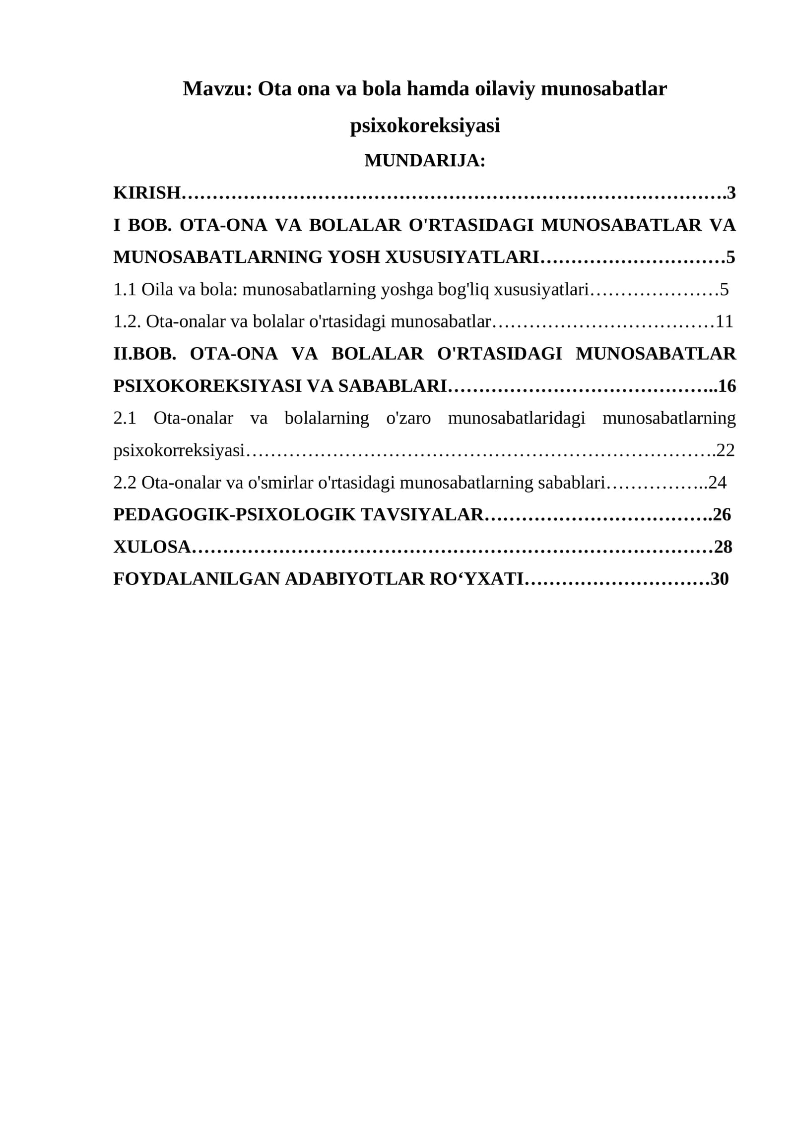Ota ona va bola hamda oilaviy munosabatlar psixokoreksiyasi