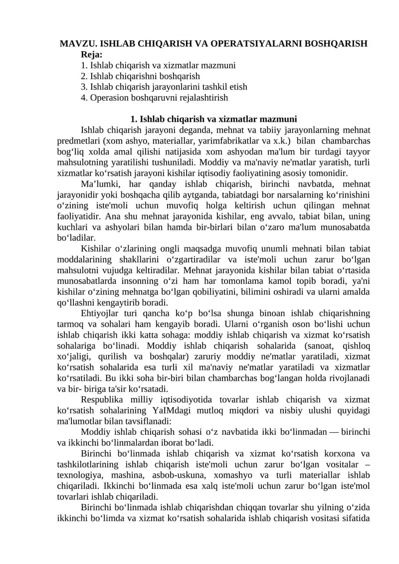 Ishlab chiqarish va operatsiyalarni boshqarish