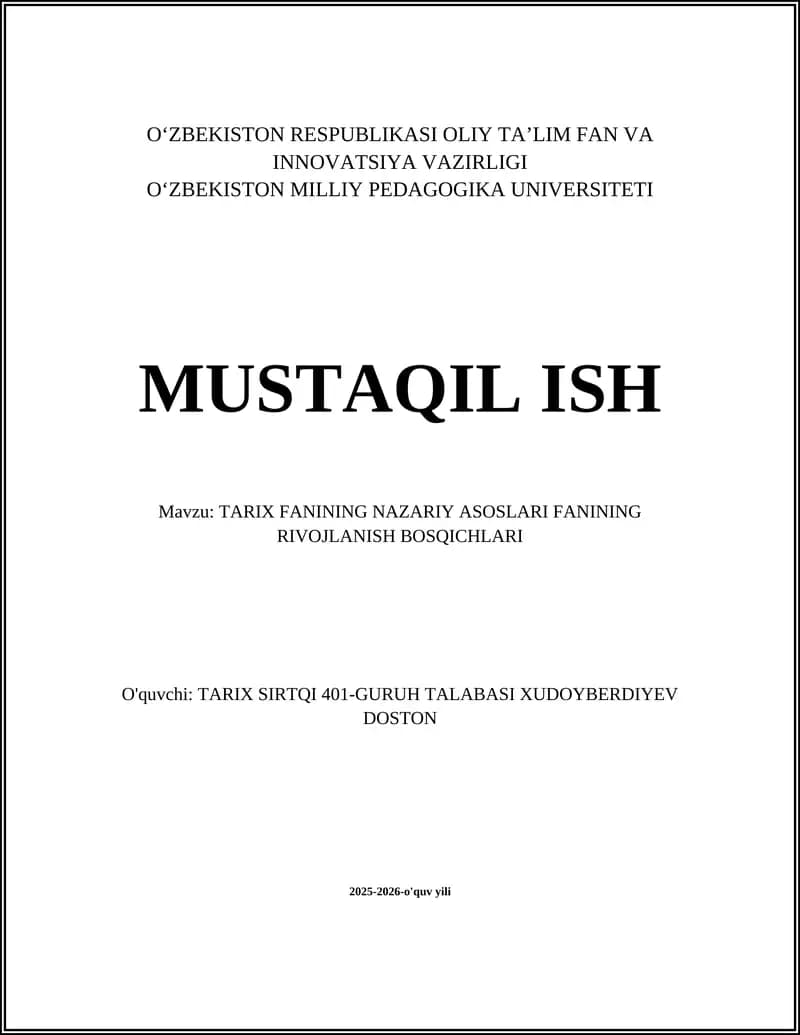 TARIX FANINING NAZARIY ASOSLARI FANINING RIVOJLANISH BOSQICHLARI