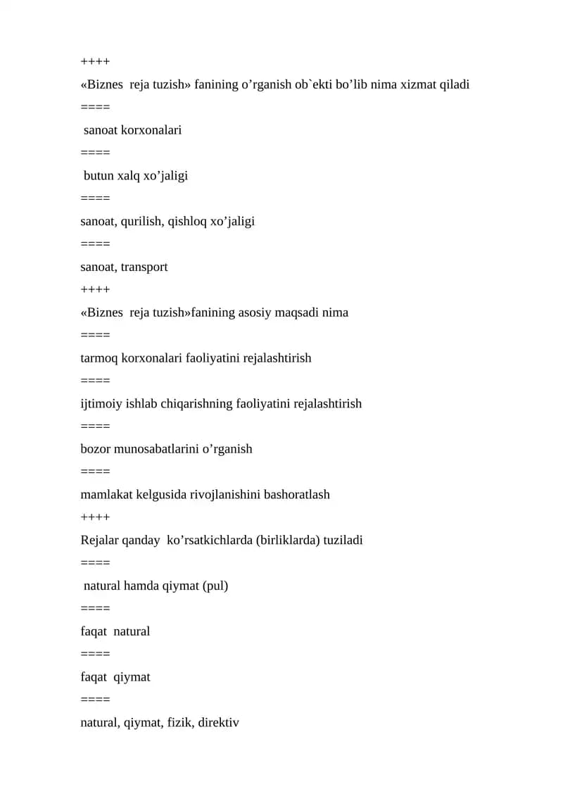 Biznes rejasi tuzish