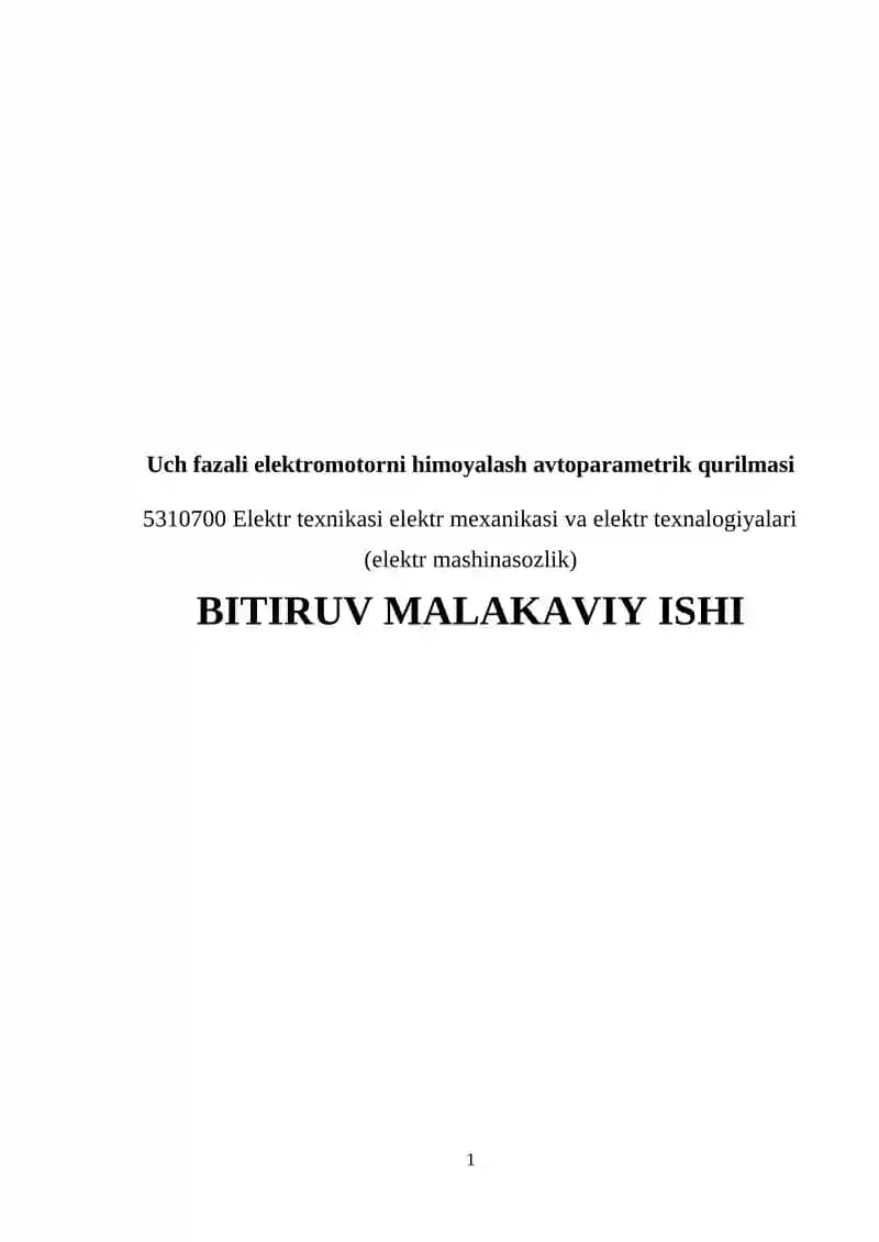 Uch fazali elektromotorni himoyalash avtoparametrik qurilmasi