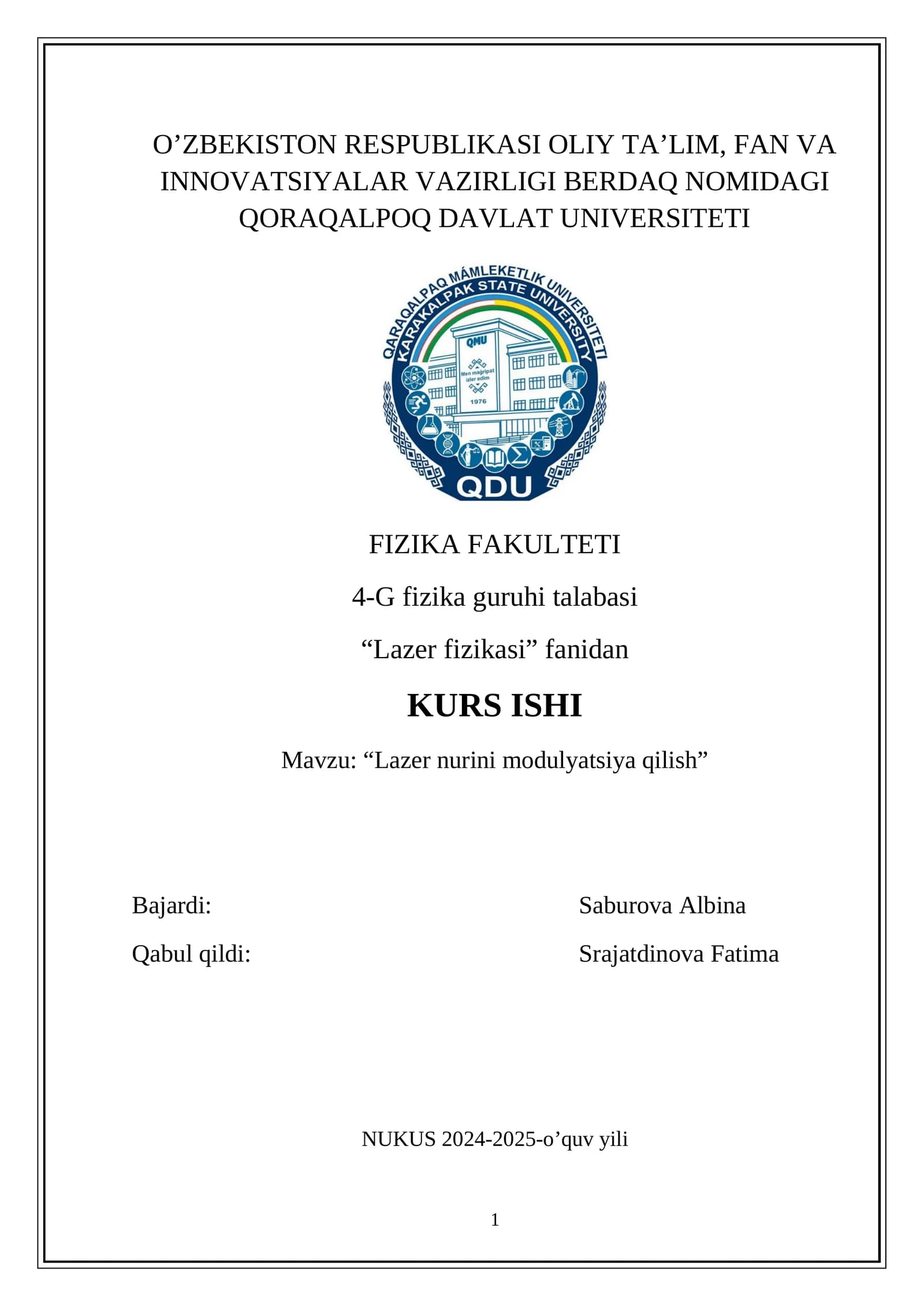 Lazer nurini modulyatsiya qilish