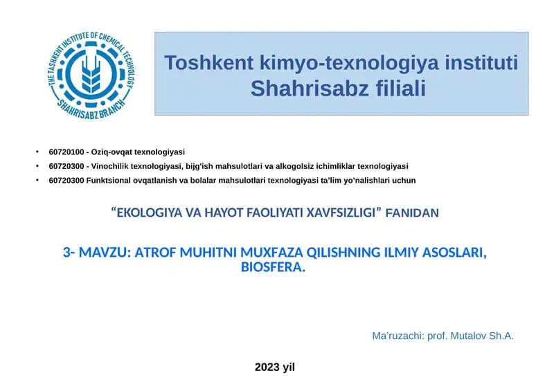 Atrof muhitni muhofaza qilishning ilmiy asoslari
