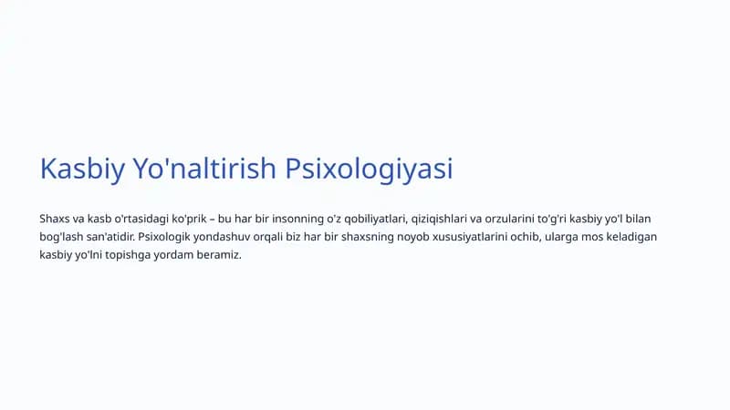 Kasbiy Yo'naltirish Psixologiyasi