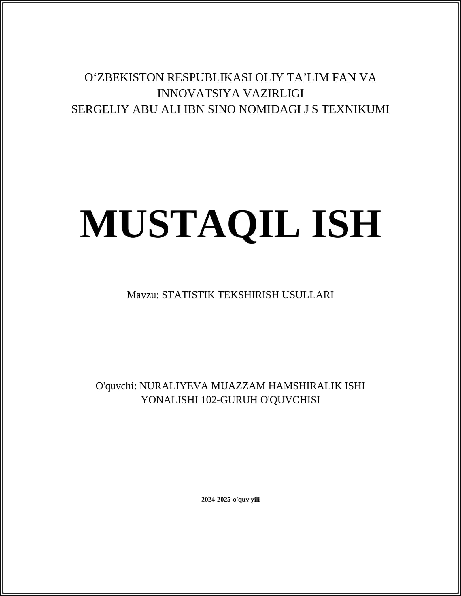 STATISTIK TEKSHIRISH USULLARI