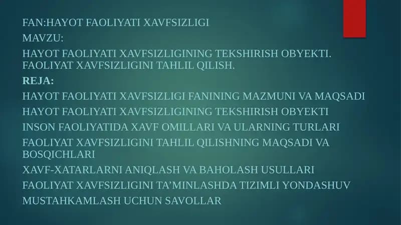 Hayot faoliyati xavfsizligi